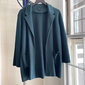 J. Crew Dark Green Open Front Merino Wool Blend Sweater/Blazer L